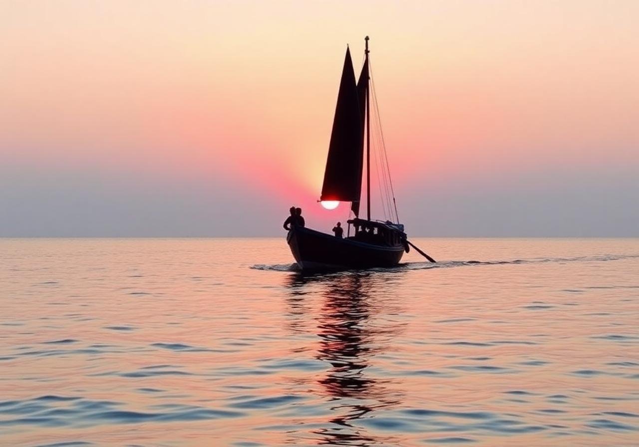 A dhoni at sunset off Dhangethi